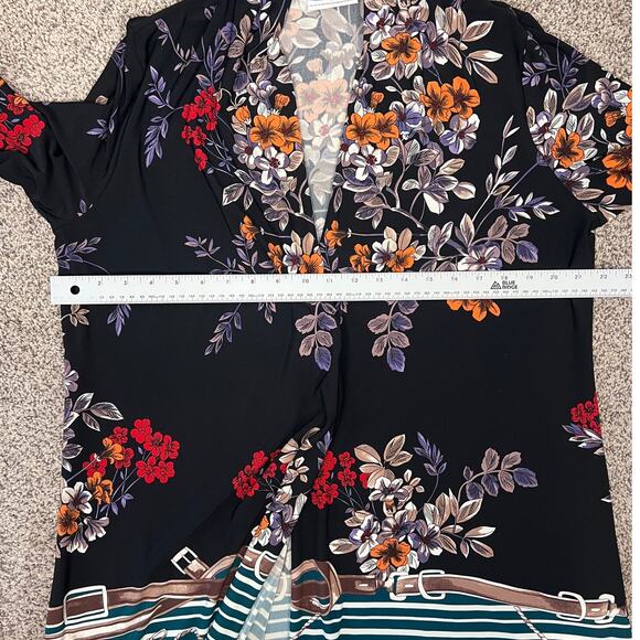 Susan Graver Womens M Liquid Knit Floral Equestrian Artsy Eclectic Open Duster - Picture 10 of 12